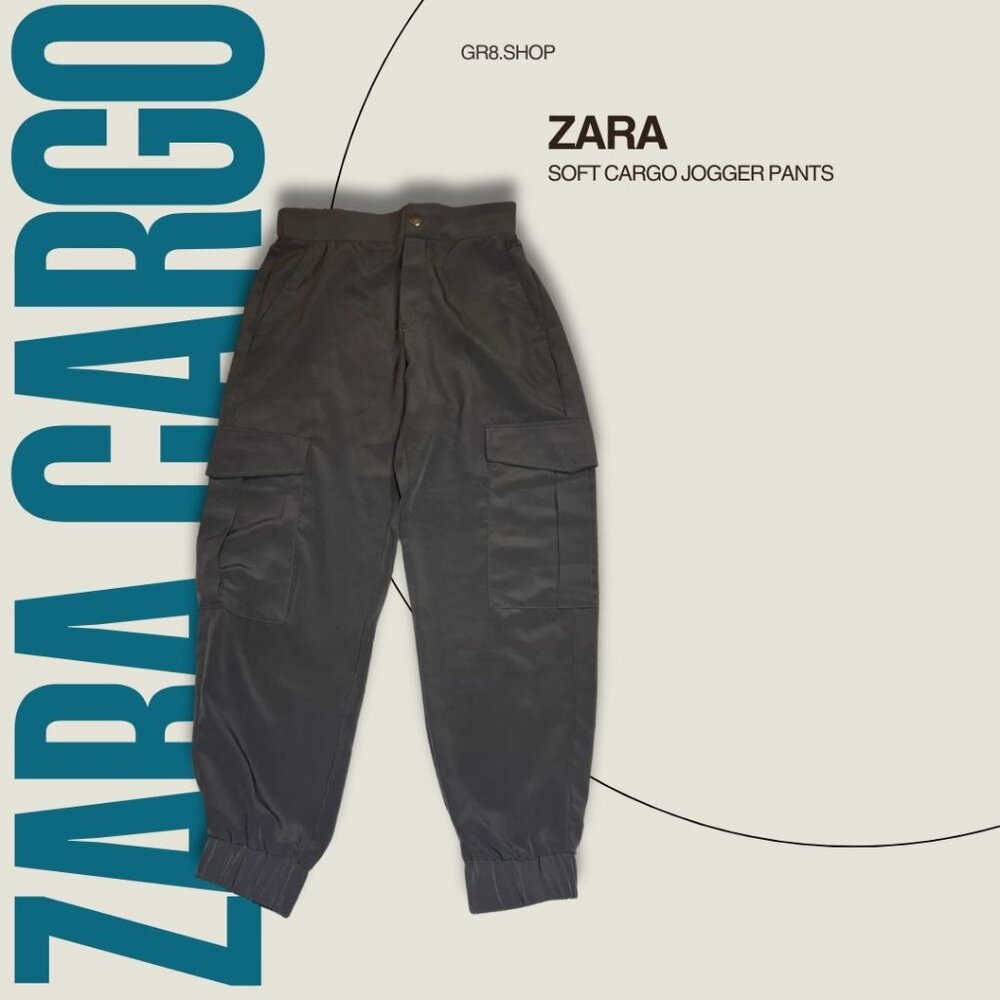 Zara Soft Cargo Jogger Pants XS Elastic Waist Side Pockets Made In Turkey Black